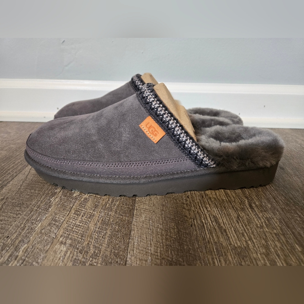 UGG Tasman Charcoal Suede Slippers with Plush Lining